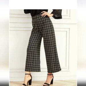 J. Jill Black Check Pleated Full Leg Cropped Ponte Pant Size XS
